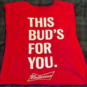 Budweiser Red T‑Shirt with White Slogan,XL